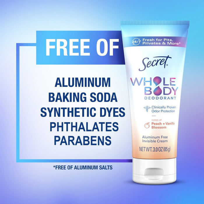 Secret Whole Body Aluminum Free Deodorant Clear Cream - Peach & Vanilla - 3.0oz