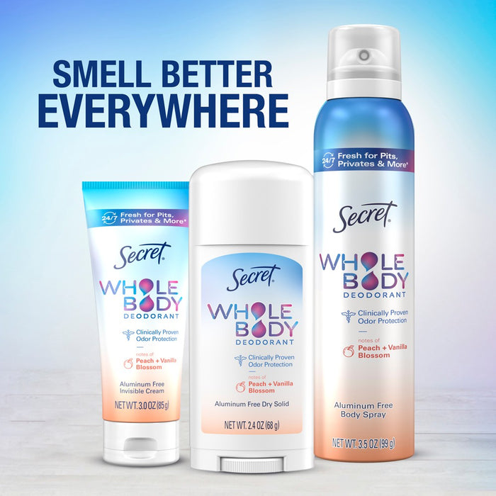 Secret Whole Body Aluminum Free Deodorant Clear Cream - Peach & Vanilla - 3.0oz