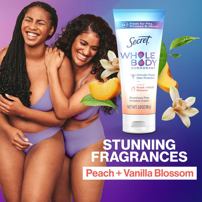 Secret Whole Body Aluminum Free Deodorant Clear Cream - Peach & Vanilla - 3.0oz