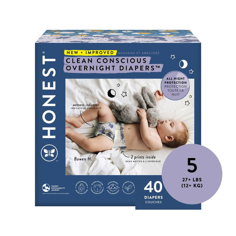 The Honest Company Clean Conscious Disposable Overnight Diapers Cozy Cloud + Star Signs - Size 5 - 40ct