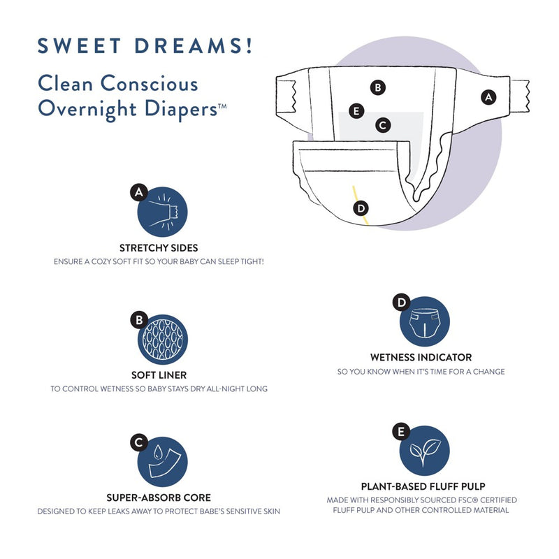 The Honest Company Clean Conscious Disposable Overnight Diapers Cozy Cloud + Star Signs - Size 5 - 40ct