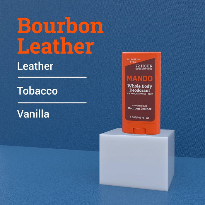 Mando Whole Body Deodorant - Men's Aluminum-Free Smooth Solid Stick Deodorant - Bourbon Leather - Trial Size - 0.5oz