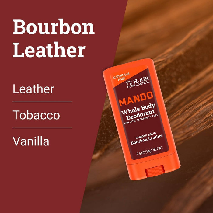 Mando Whole Body Deodorant - Men's Aluminum-Free Smooth Solid Stick Deodorant - Bourbon Leather - Trial Size - 0.5oz