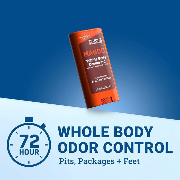 Mando Whole Body Deodorant - Men's Aluminum-Free Smooth Solid Stick Deodorant - Bourbon Leather - Trial Size - 0.5oz