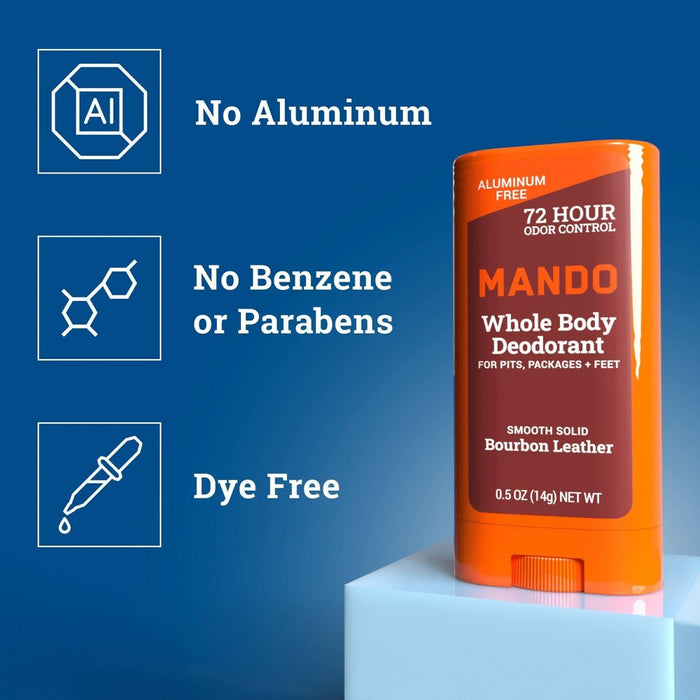 Mando Whole Body Deodorant - Men's Aluminum-Free Smooth Solid Stick Deodorant - Bourbon Leather - Trial Size - 0.5oz