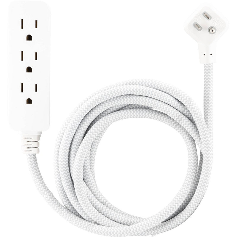 GE 3-Outlet Grounded Extension Cord 15' Braided Cord Gray/White