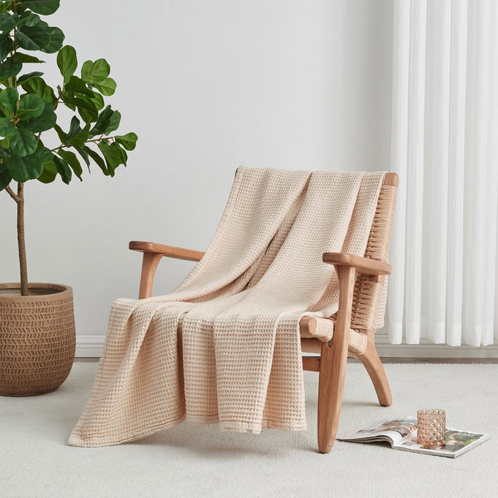 Cotton Super Soft All-Season Waffle Weave Knit Blanket - Great Bay Home (Throw, Taupe)