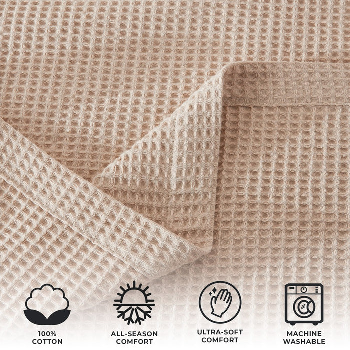 Cotton Super Soft All-Season Waffle Weave Knit Blanket - Great Bay Home (Throw, Taupe)