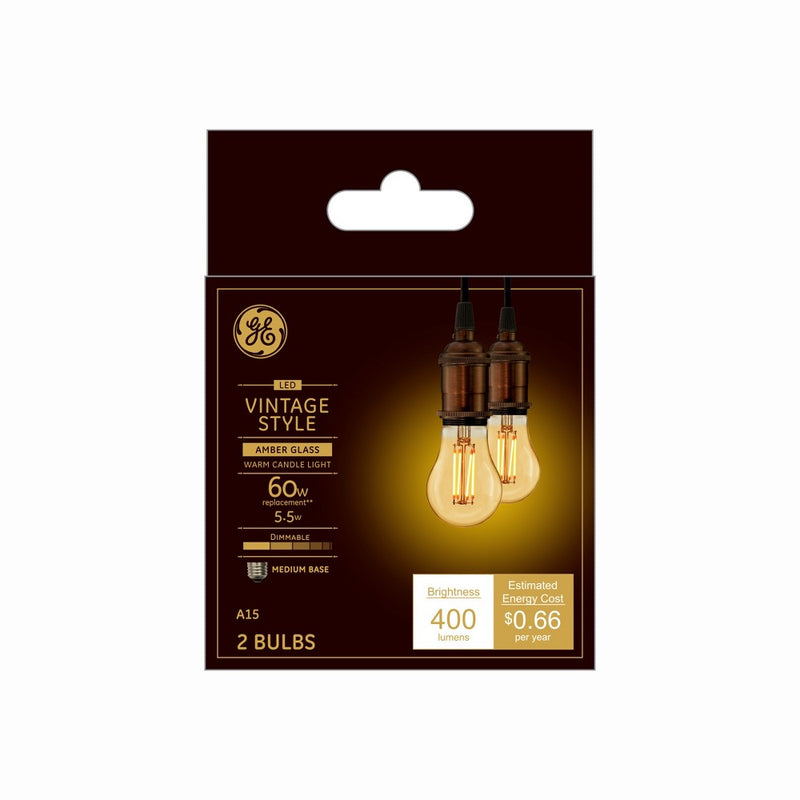 GE 2pk Vintage Small 60W Amber Ceiling Fan A15