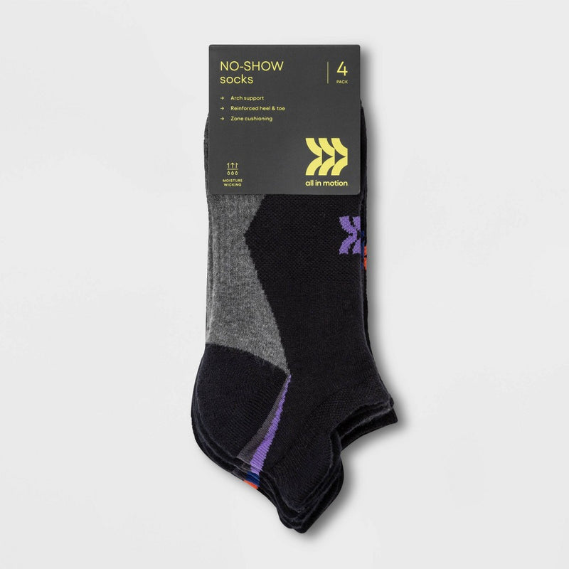 Women's Active Sole Cushioned 4pk No Show Athletic Socks 4-10