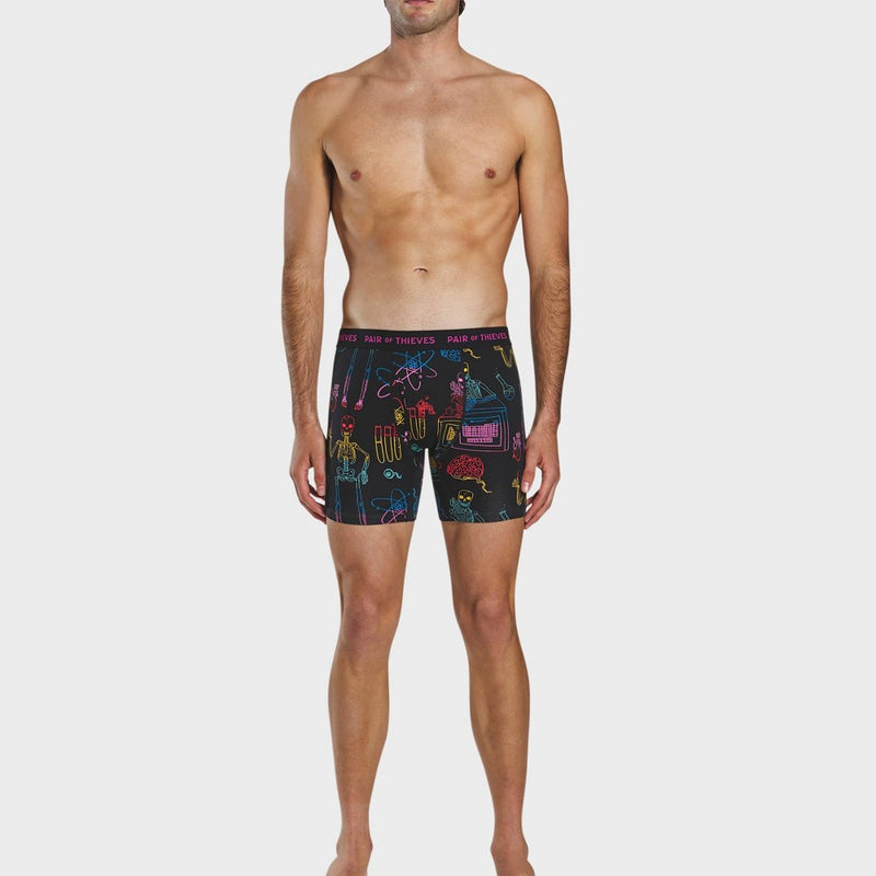 Pair of Thieves Men's Science Print Super Soft Boxer Briefs - Black/Science XL: No-Roll Waistband, Lightweight Fabric, Mid Rise