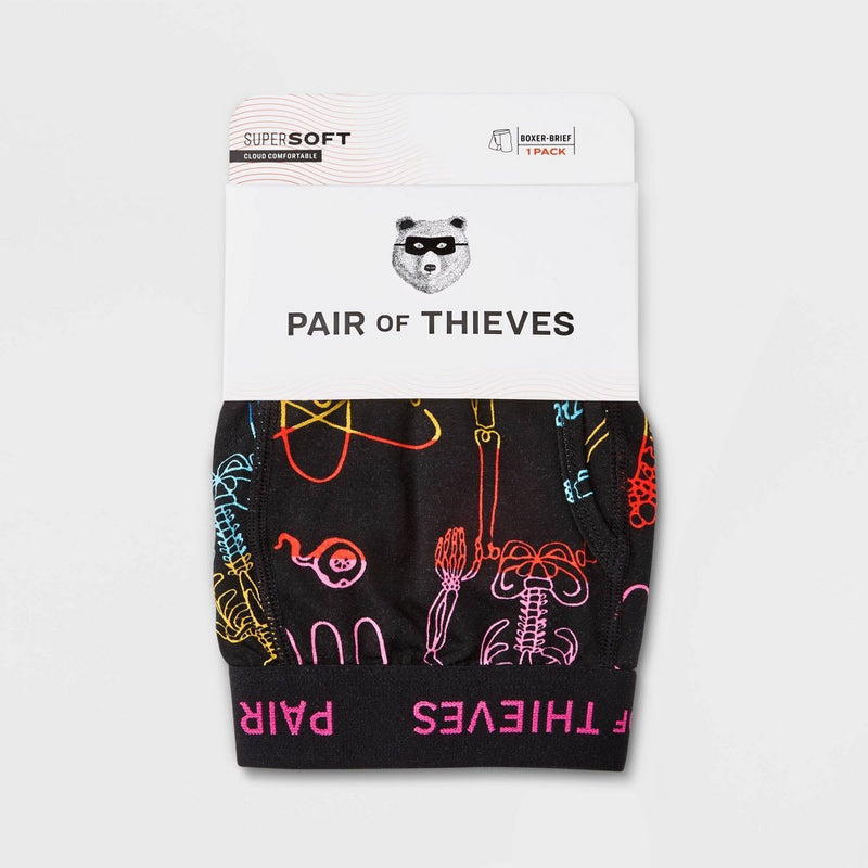 Pair of Thieves Men's Science Print Super Soft Boxer Briefs - Black/Science XL: No-Roll Waistband, Lightweight Fabric, Mid Rise