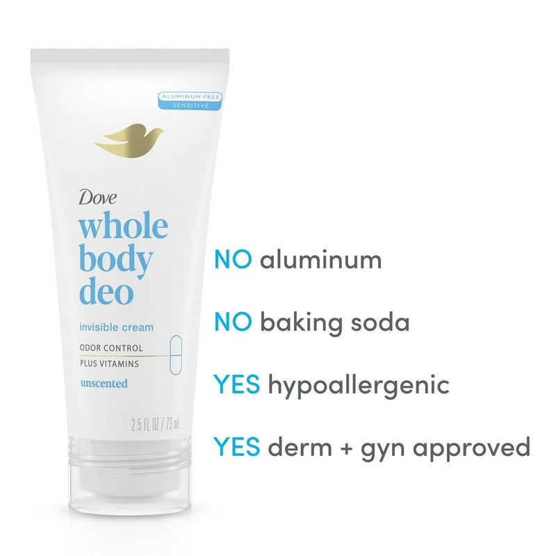Dove Beauty Unscented Whole Body Deodorant Cream - 2.5 fl oz
