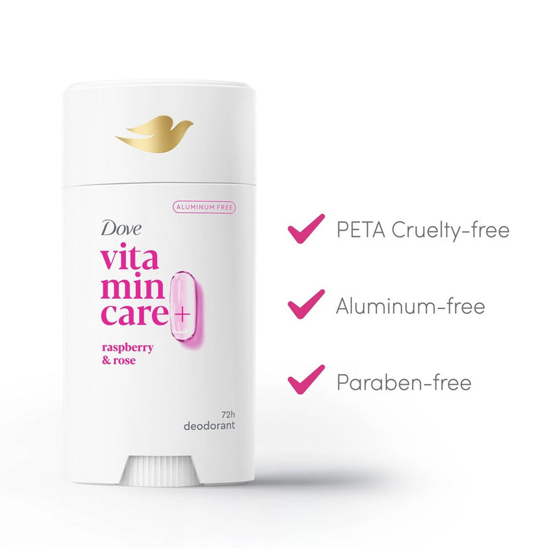 Dove Beauty VitaminCare+ Aluminum Free Deodorant Stick with Niacinamide - Raspberry & Rose - 2.6oz