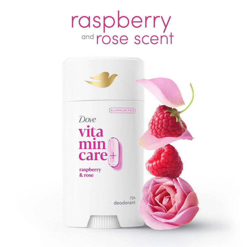 Dove Beauty VitaminCare+ Aluminum Free Deodorant Stick with Niacinamide - Raspberry & Rose - 2.6oz