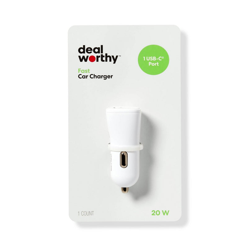 Single Port 20W USB-C Car Charger - dealworthy White