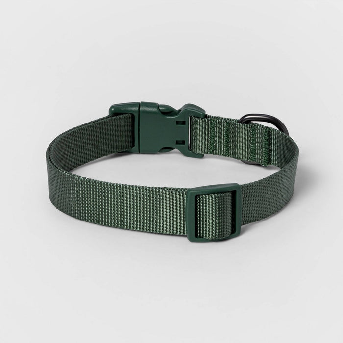 Basic Dog Adjustable Collar with Color Matching Buckle - XL - Green - Boots & Barkley