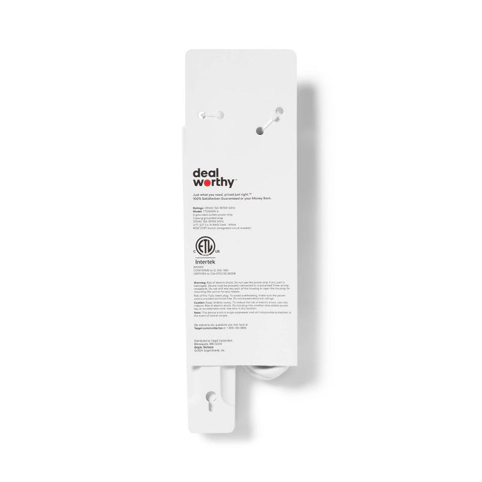 3' 6 Outlet Indoor Power Strip White - Dealworthy