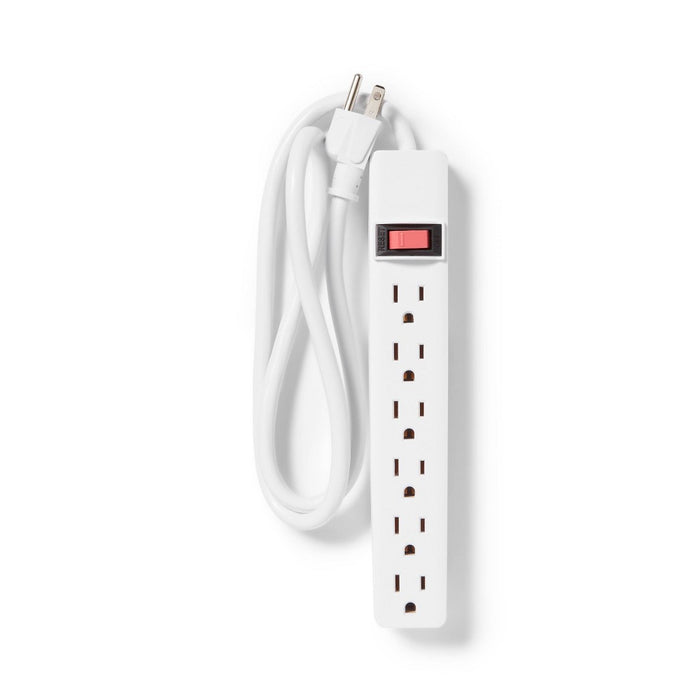 3' 6 Outlet Indoor Power Strip White - Dealworthy