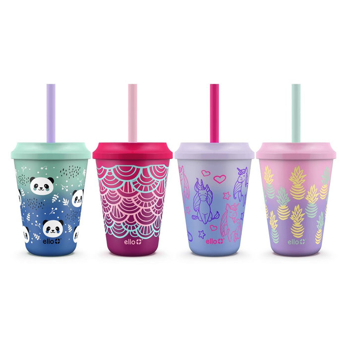 Ello 12oz 4pk Plastic Chameleon Color Changing Cups with Twist on Lids Purple