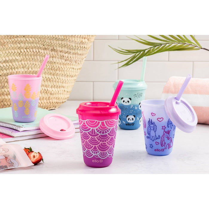 Ello 12oz 4pk Plastic Chameleon Color Changing Cups with Twist on Lids Purple