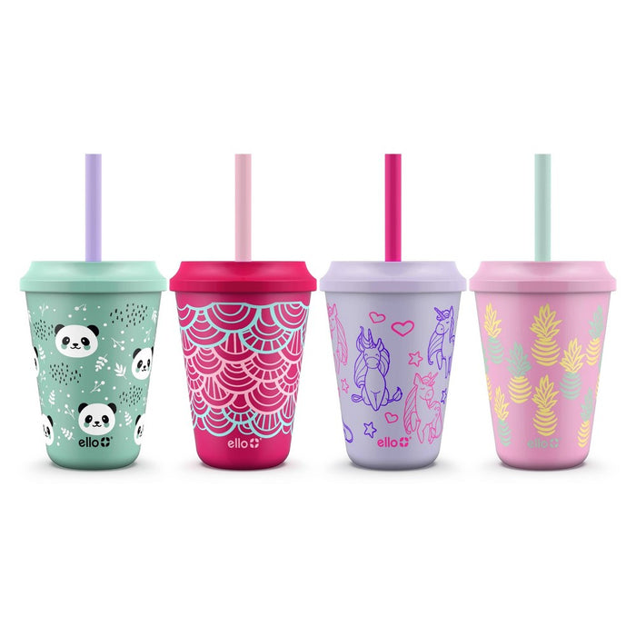 Ello 12oz 4pk Plastic Chameleon Color Changing Cups with Twist on Lids Purple
