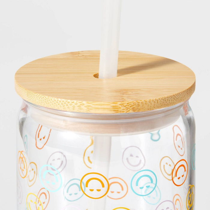 16oz Happy Face Bottle with Bamboo Lid - Sun Squad