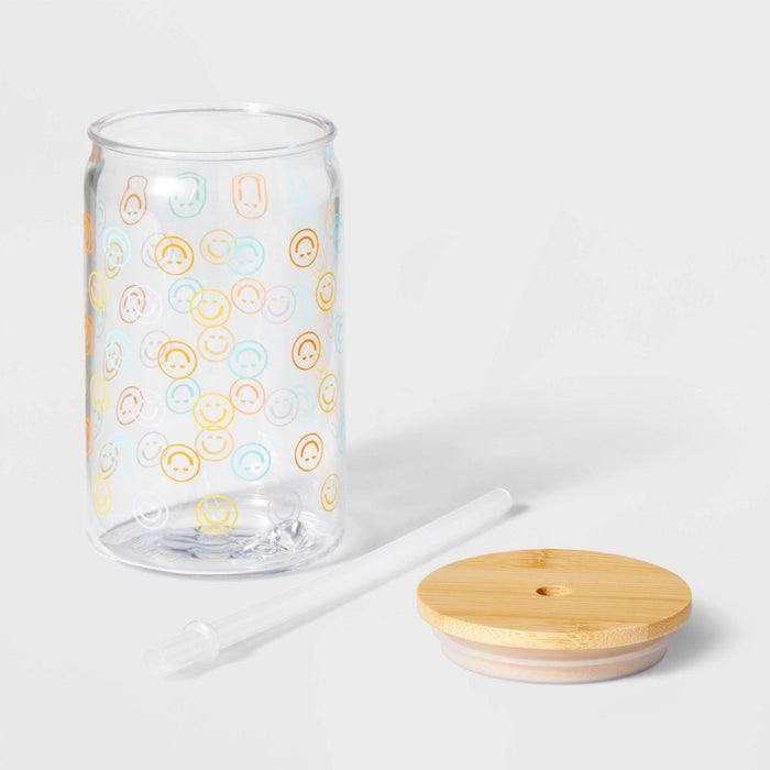 16oz Happy Face Bottle with Bamboo Lid - Sun Squad