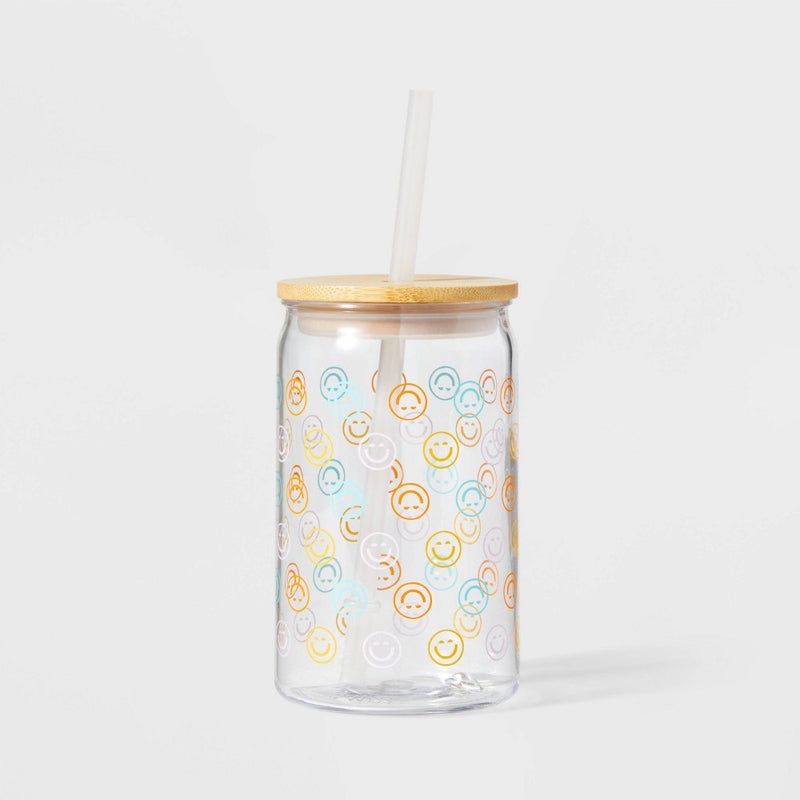 16oz Happy Face Bottle with Bamboo Lid - Sun Squad