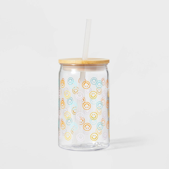 16oz Happy Face Bottle with Bamboo Lid - Sun Squad