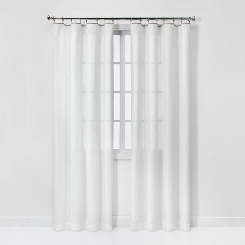54"x84" Sheer Contrast Edge Window Curtain Panel White/Light Brown - Threshold