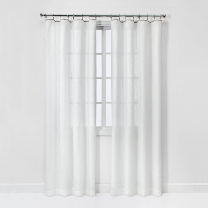 54"x84" Sheer Contrast Edge Window Curtain Panel White/Light Brown - Threshold