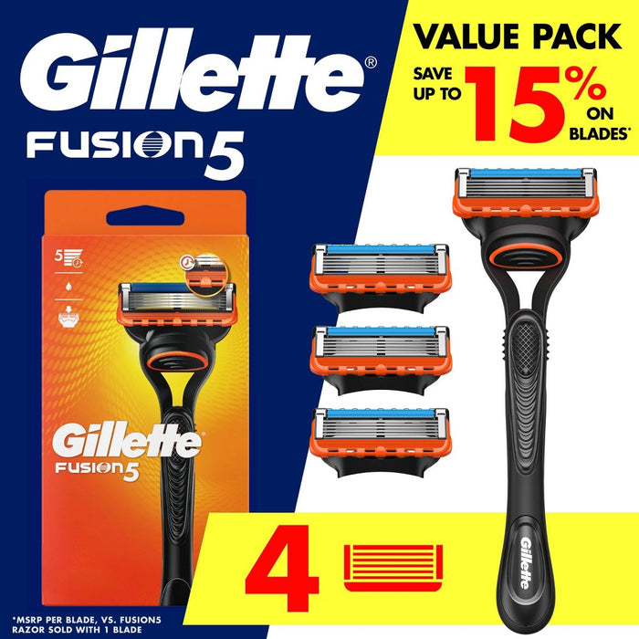Gillette Fusion Value Pack Razor - Handle + 4 Blade Refills