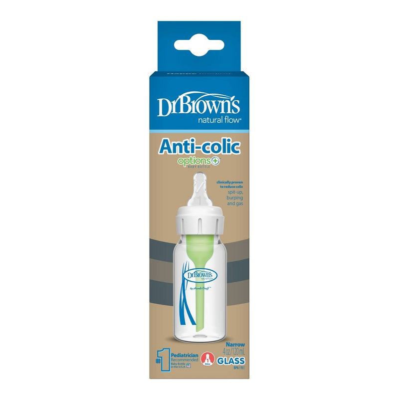 Dr. Brown's 4oz Anti-Colic Options+ Narrow Glass Baby Bottle with Level 1 Slow Flow Nipple - 0m+