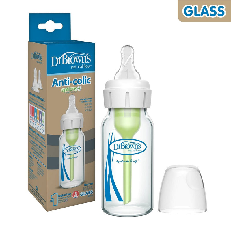 Dr. Brown's 4oz Anti-Colic Options+ Narrow Glass Baby Bottle with Level 1 Slow Flow Nipple - 0m+