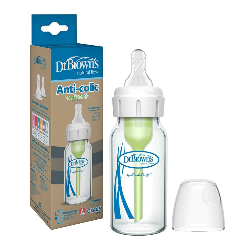 Dr. Brown's 4oz Anti-Colic Options+ Narrow Glass Baby Bottle with Level 1 Slow Flow Nipple - 0m+