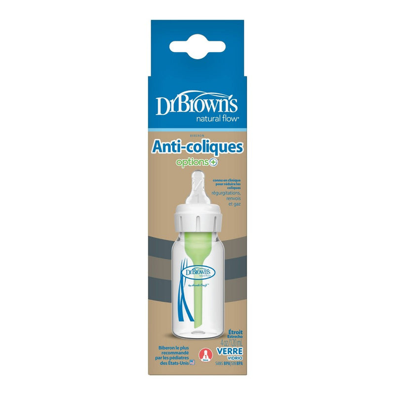Dr. Brown's 4oz Anti-Colic Options+ Narrow Glass Baby Bottle with Level 1 Slow Flow Nipple - 0m+