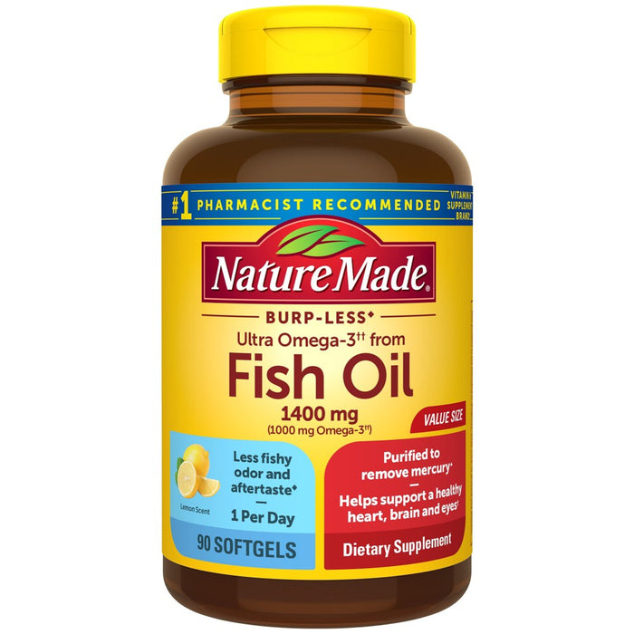 Nature Made Burp Less Ultra Omega 3 Fish Oil Supplement 1400 mg Omega 3 Softgels - 90ct