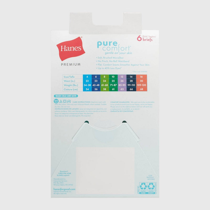 Hanes Girls' 6pk Pure Microfiber Briefs - Colors May Vary 14