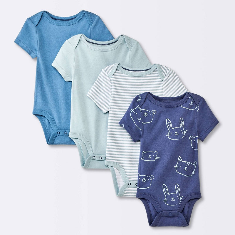 Baby Boys' 4pk Animals Short Sleeve Cotton Bodysuit - Cloud Island Blue 6-9M