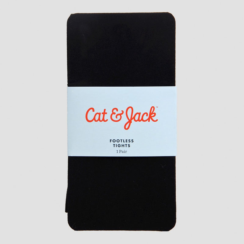 Girls' High Waisted Footless Tights - Cat & Jack Black 7-10