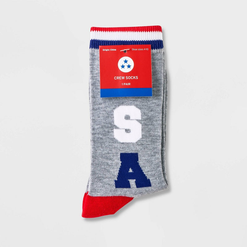 Women's 'USA' Crew Socks - Heather Gray 4-10