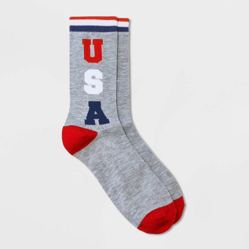 Women's 'USA' Crew Socks - Heather Gray 4-10