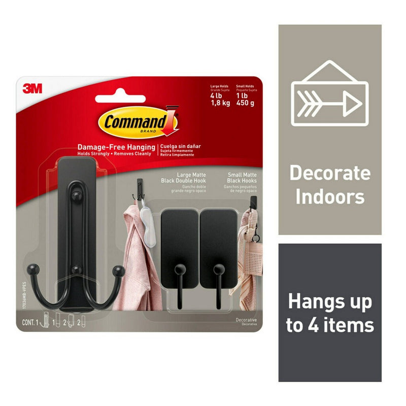 Command Large and Small Decorative Hooks Matte Black