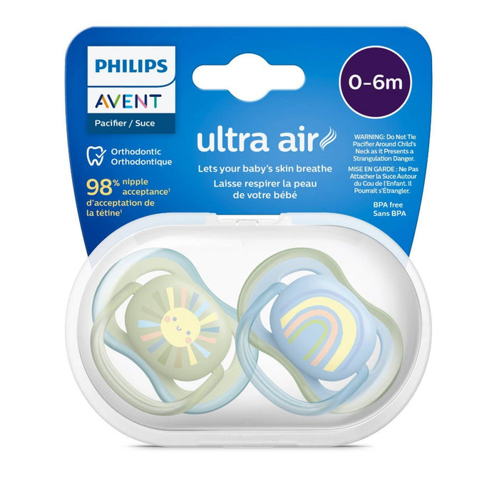 Avent Philips Ultra Air Pacifier 0-6 Months - Smiling Sun/Blue Rainbow - 4pk