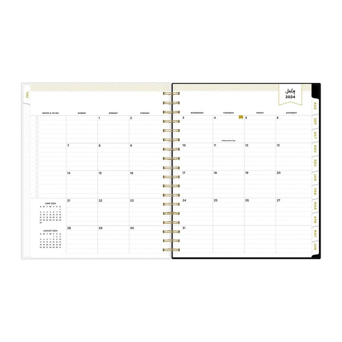 Day Designer 2024-25 Daily/Monthly Planner 10"x8" Wirebound Frosted Rugby Stripe Black