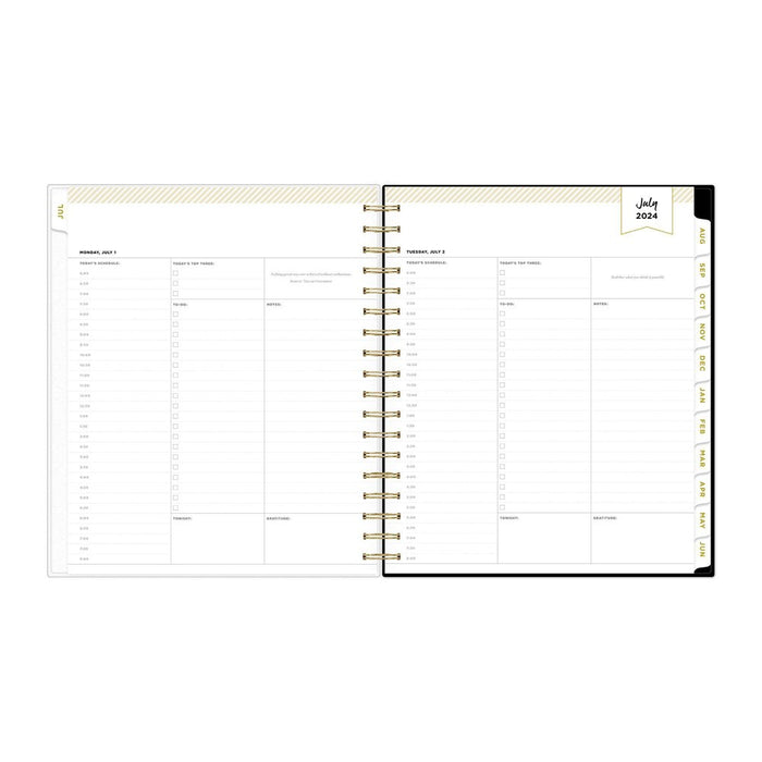 Day Designer 2024-25 Daily/Monthly Planner 10"x8" Wirebound Frosted Rugby Stripe Black