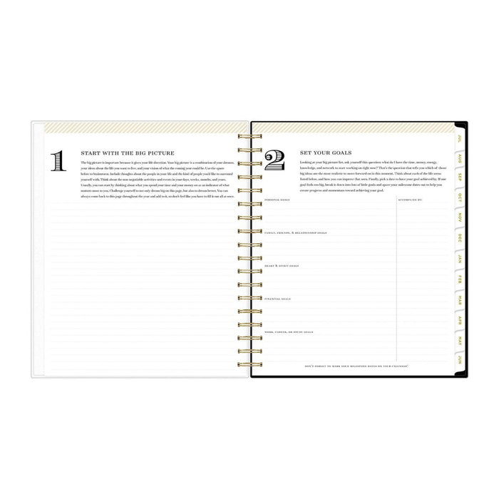 Day Designer 2024-25 Daily/Monthly Planner 10"x8" Wirebound Frosted Rugby Stripe Black