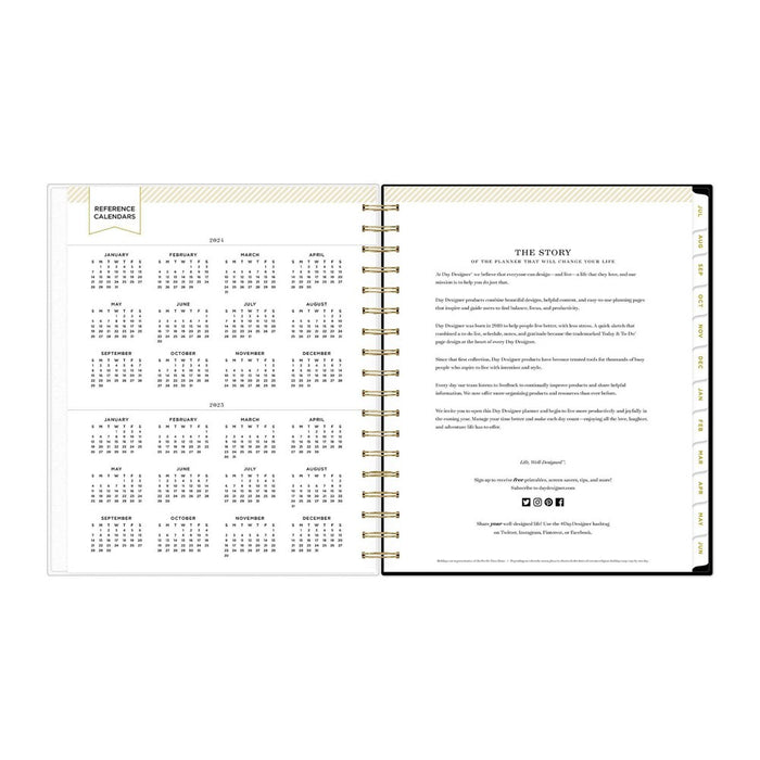Day Designer 2024-25 Daily/Monthly Planner 10"x8" Wirebound Frosted Rugby Stripe Black