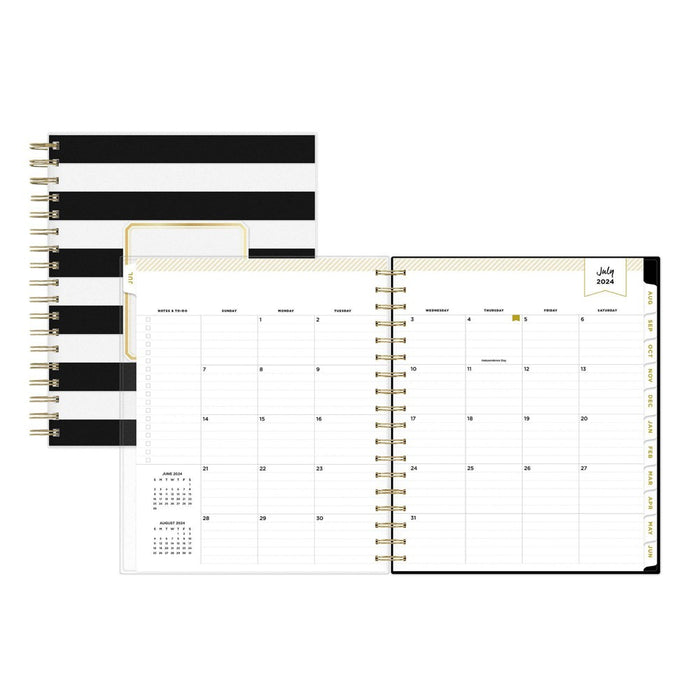 Day Designer 2024-25 Daily/Monthly Planner 10"x8" Wirebound Frosted Rugby Stripe Black